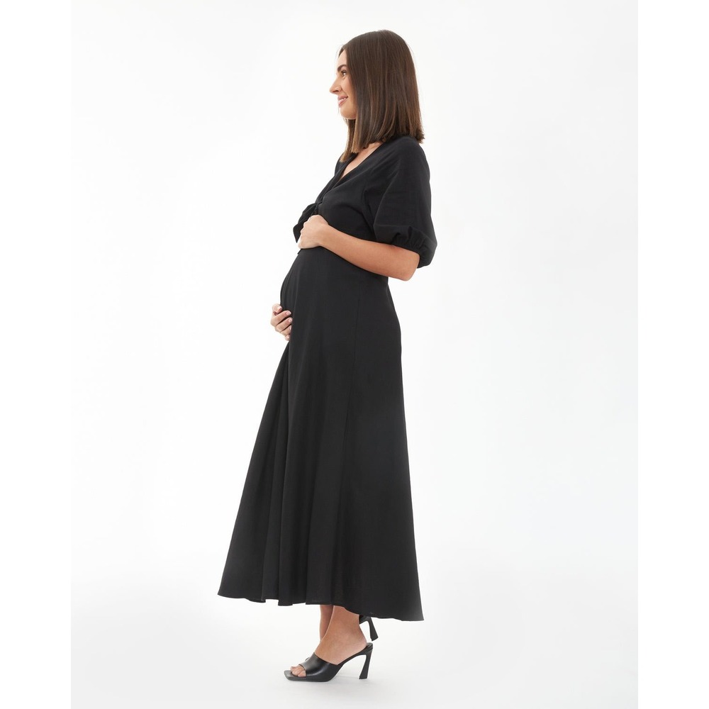 Ripe Maternity Camille Dress – Black Knot Front Empire Waist Midi – Size Medium - Picture 3 of 11